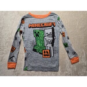 Minecraft Boys Pajama Top Size 8 Gray Orange Creeper Skeleton Long Sleeve